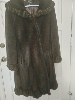 Jones New York Brown Fur Hooded Trench Coat